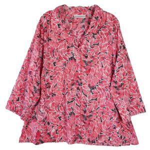 Sag Harbor Women Size 2X Pink Leaf Pattern Blouse Top Button Up Long Sleeve